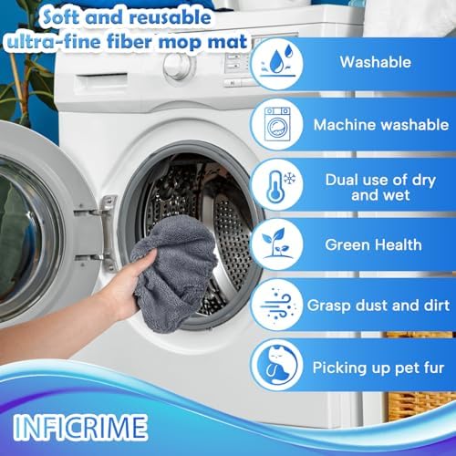 INFICRIME 6 Pack Reusable Microfiber Mop Pads