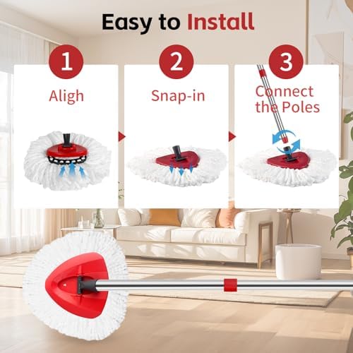 ANREKEYH Spin Mop Head Set - 2 Refills 30-58in Handle Triangle Base