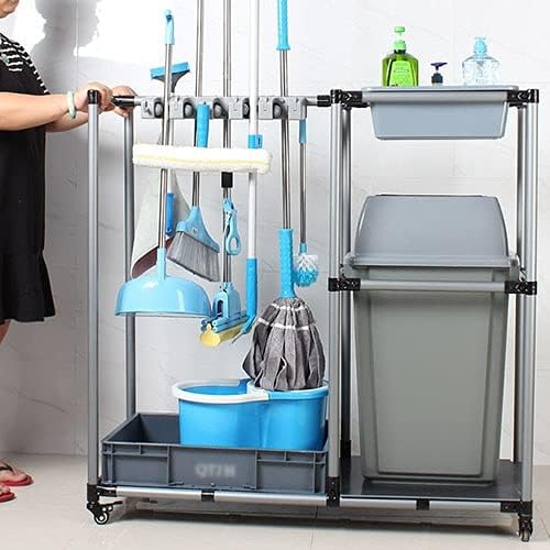 SHIJINHAO Mop and Broom Holder 360 Movable Storage Trolley with Universal Wheels