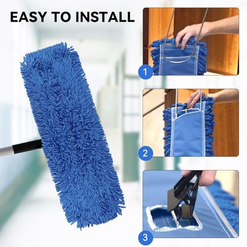 24 Inch Microfiber Dust Mop Head Replacement 3 Pack Blue