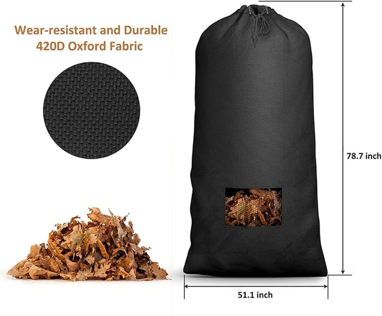 Marebm Lawn Mower Leaf Bag Reusable 420D Oxford 787x511in