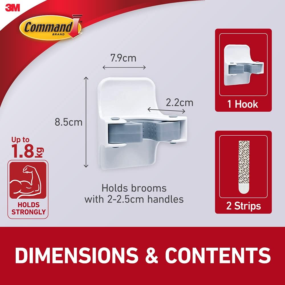 Command Broom and Mop Wall Hook No Tools Damage Free Holder