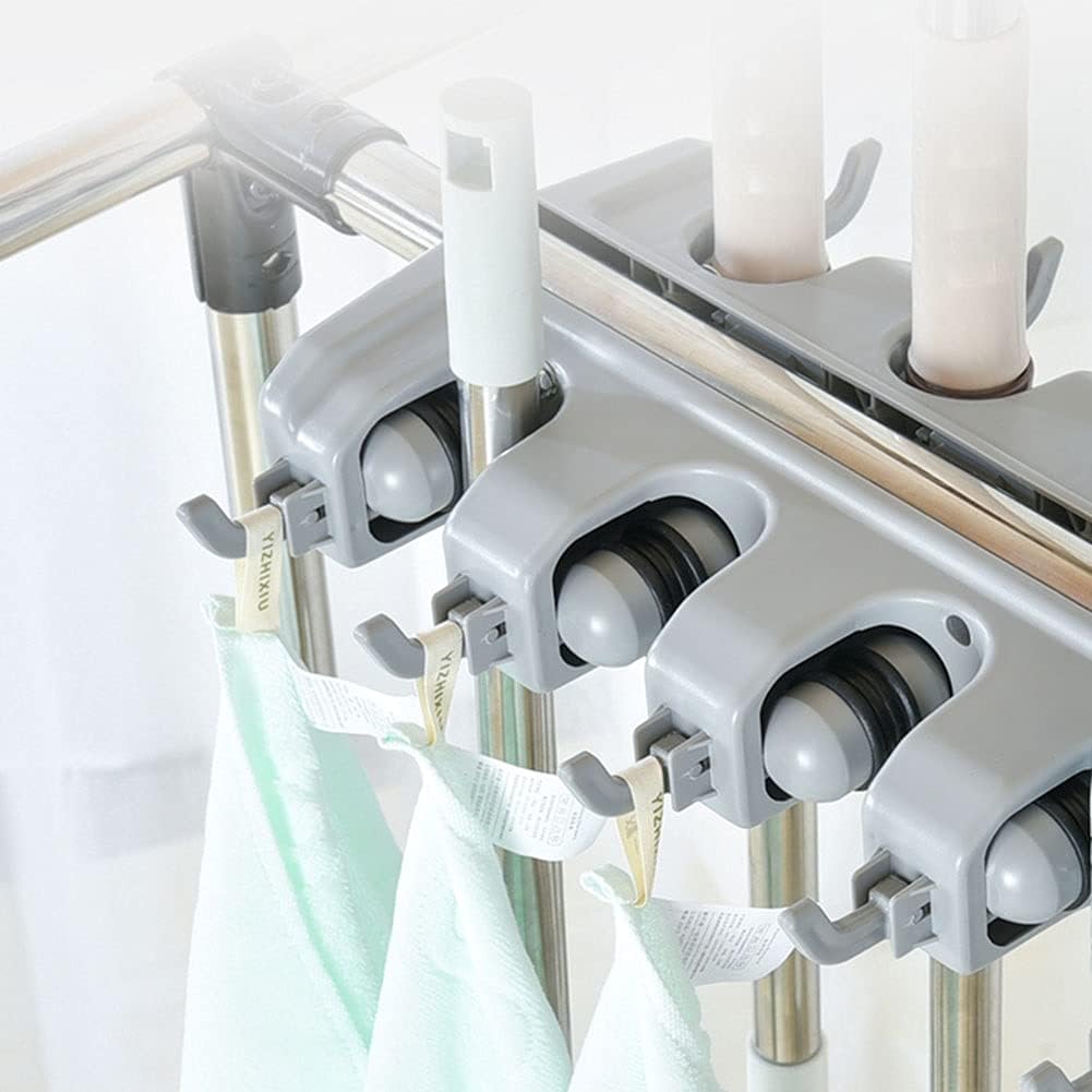 SHIJINHAO Broom Mop Holder with 6 Hooks and Sliding Design