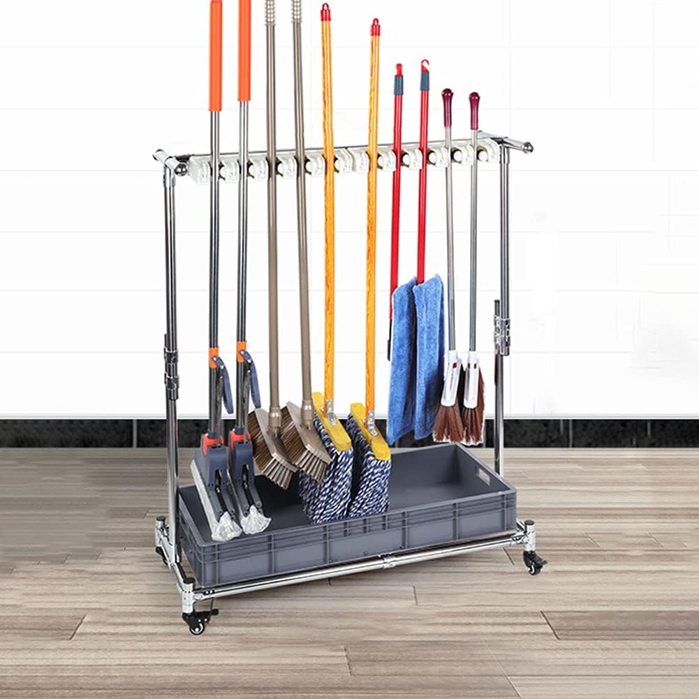Stainless Steel Broom Mop Holder with 24 Hooks