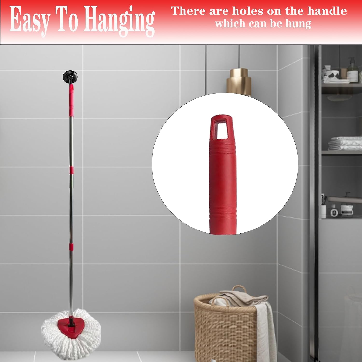 Fazlynyi Spin Mop Handle 4-Section Adjustable