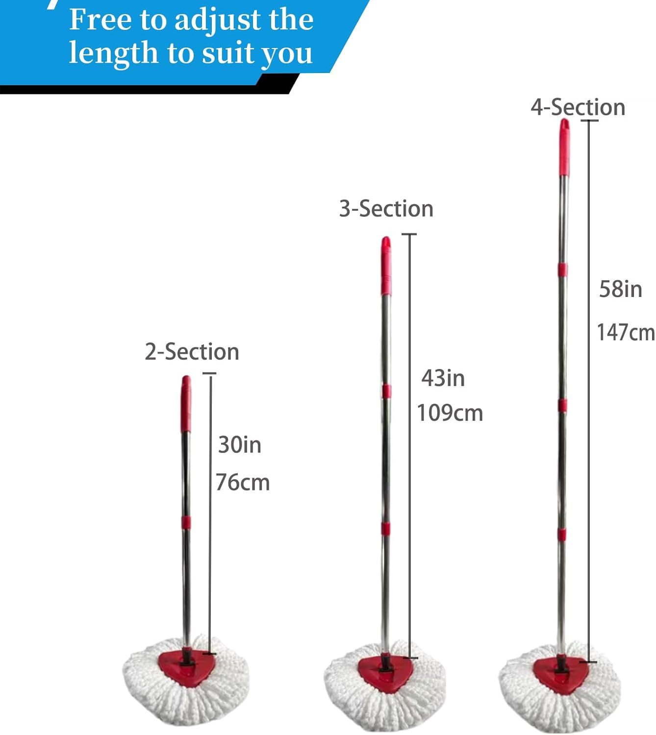 Generic Mop Handle Replacement 4 Section Red 30 to 58 1