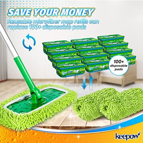 KEEPOW Reusable Mop Pads 4 Pack for Swiffer Sweeper