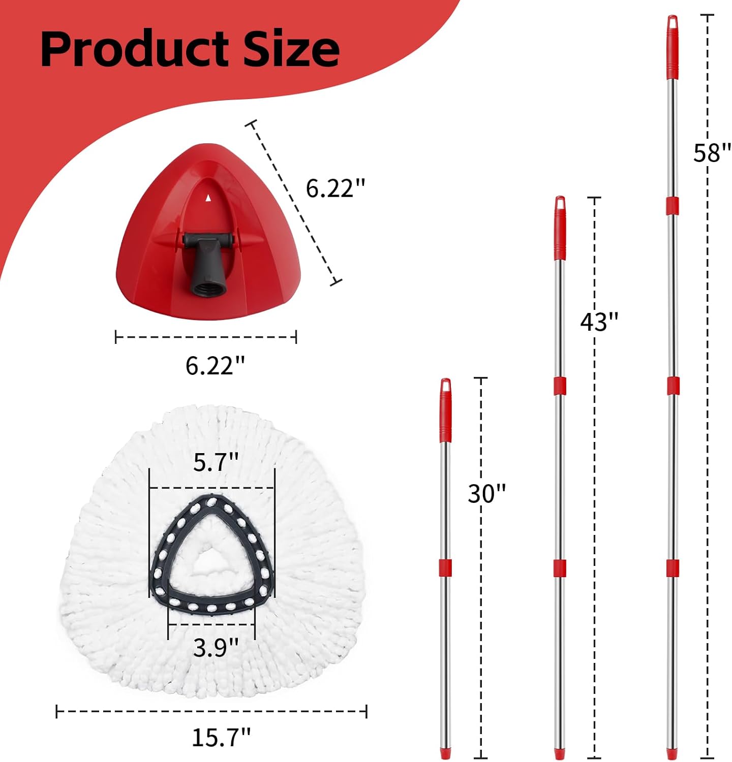 ANREKEYH Spin Mop Head Set - 2 Refills 30-58in Handle Triangle Base