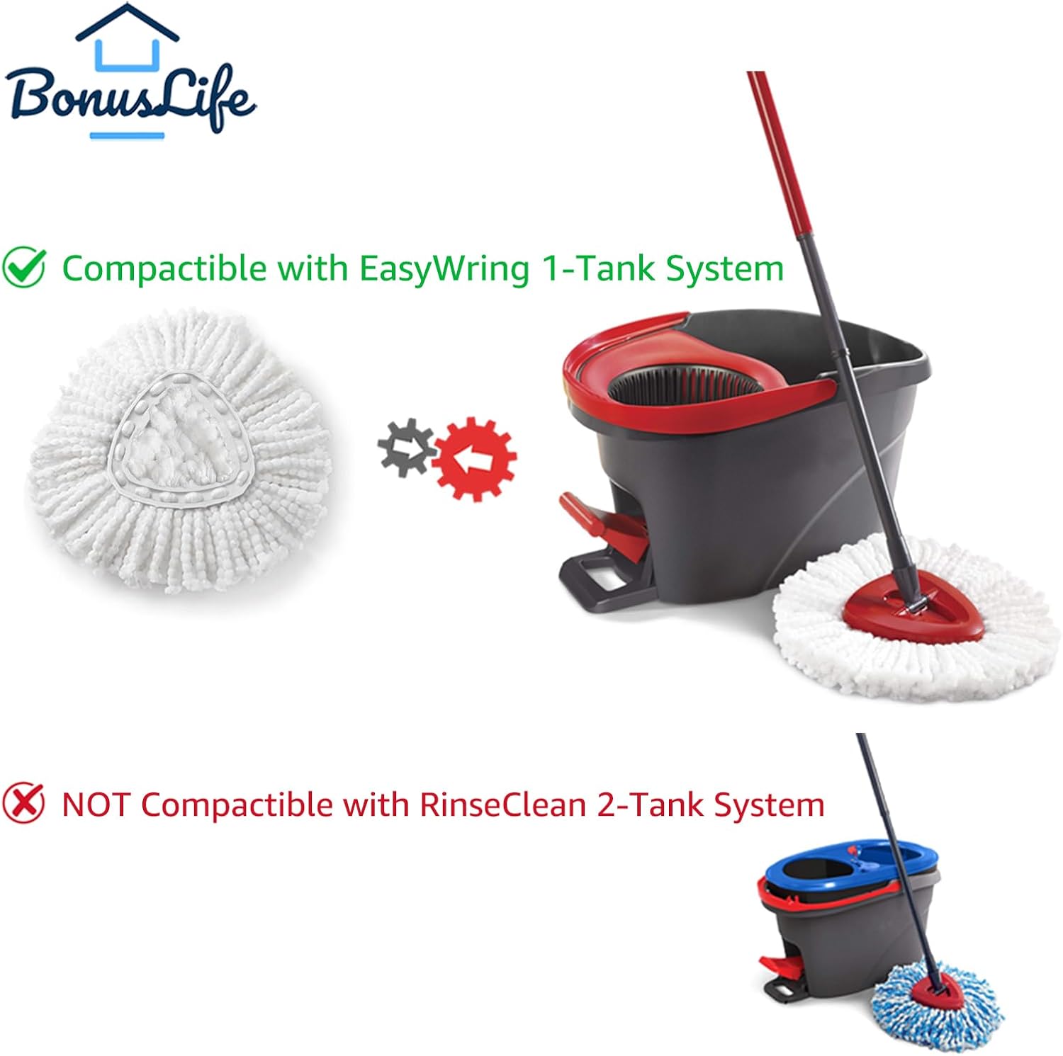 BonusLife 2-Pack Mop Head for EasyWring 1-Tank Spin Mop System