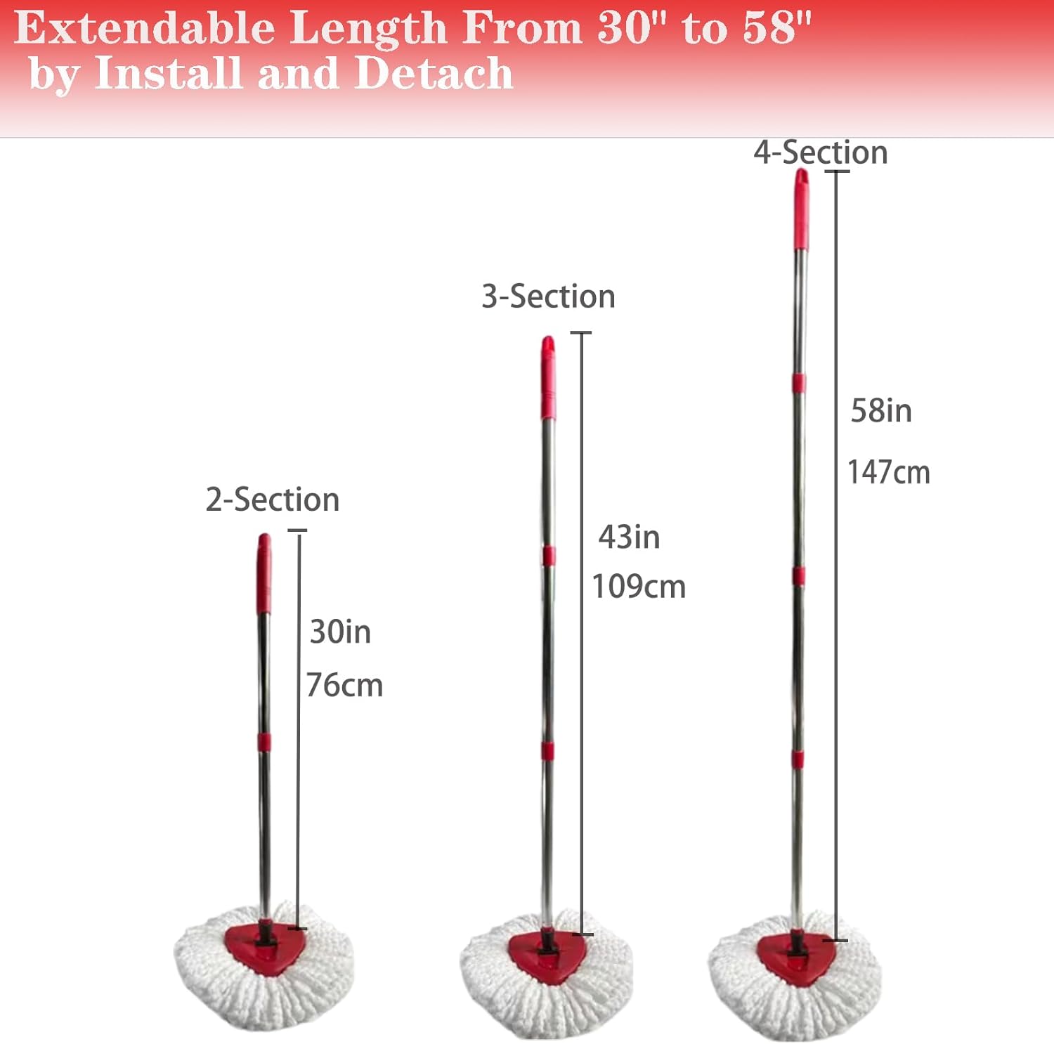Fazlynyi Spin Mop Handle 4-Section Adjustable