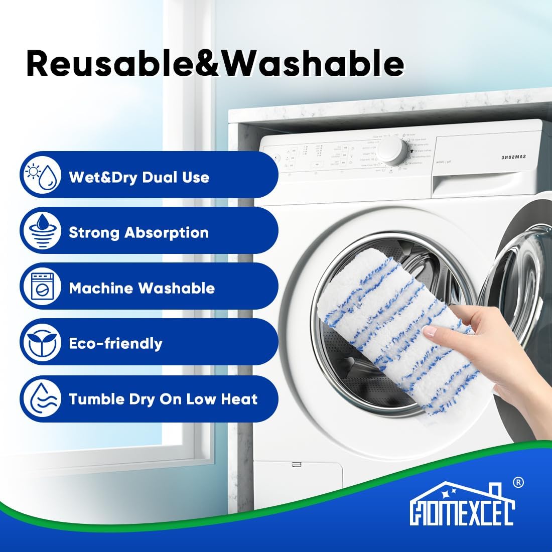 HOMEXCEL Reusable Microfiber Mop Pads 2 Pack