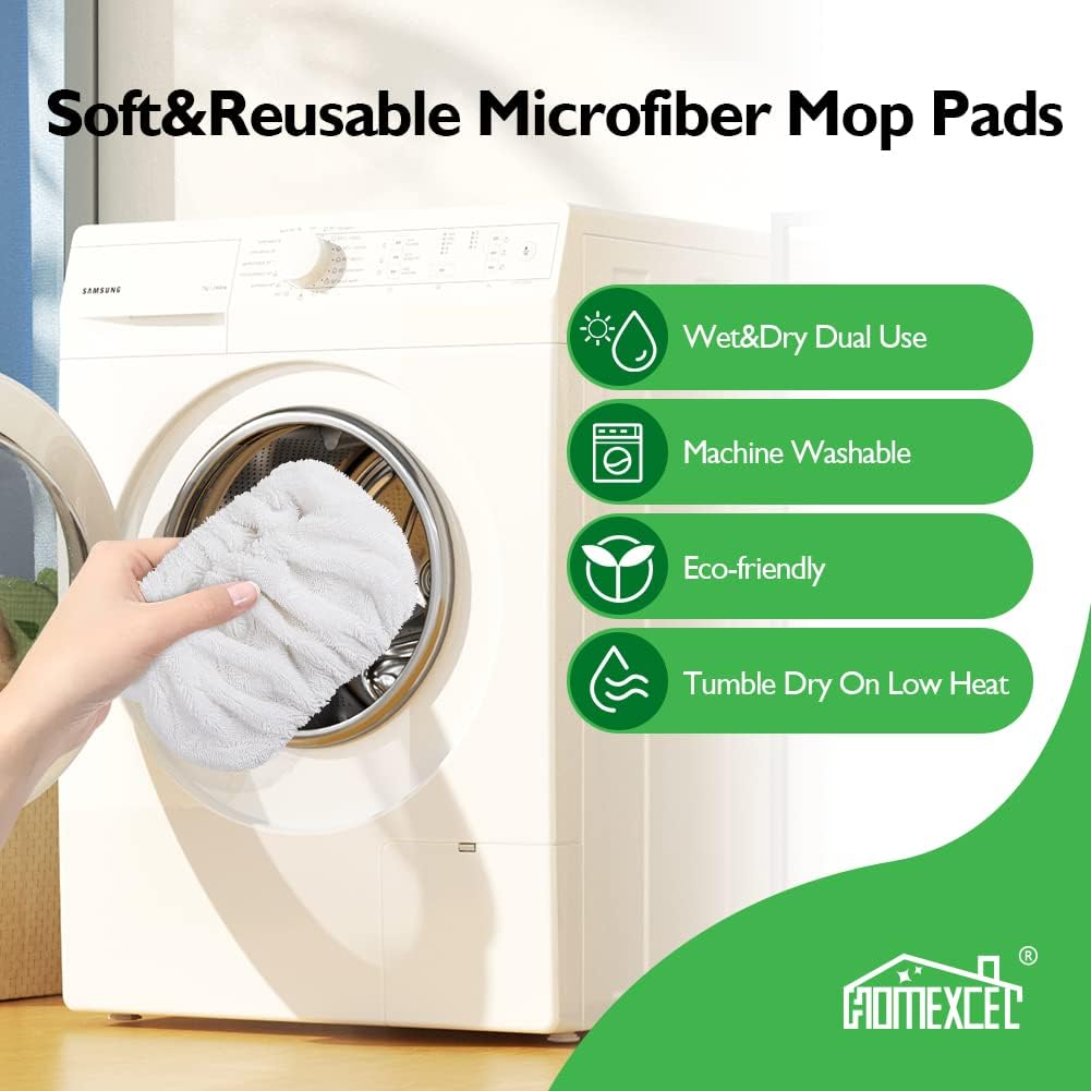 HOMEXCEL Reusable Microfiber Mop Pads Pack of 4