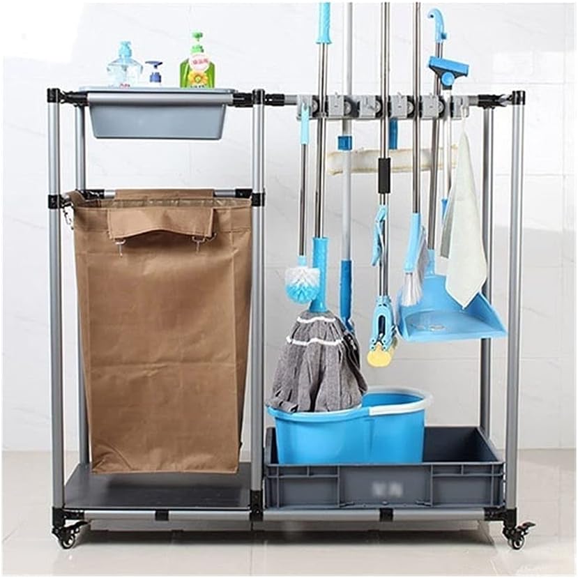 SHIJINHAO Mop and Broom Holder 360 Movable Storage Trolley with Universal Wheels