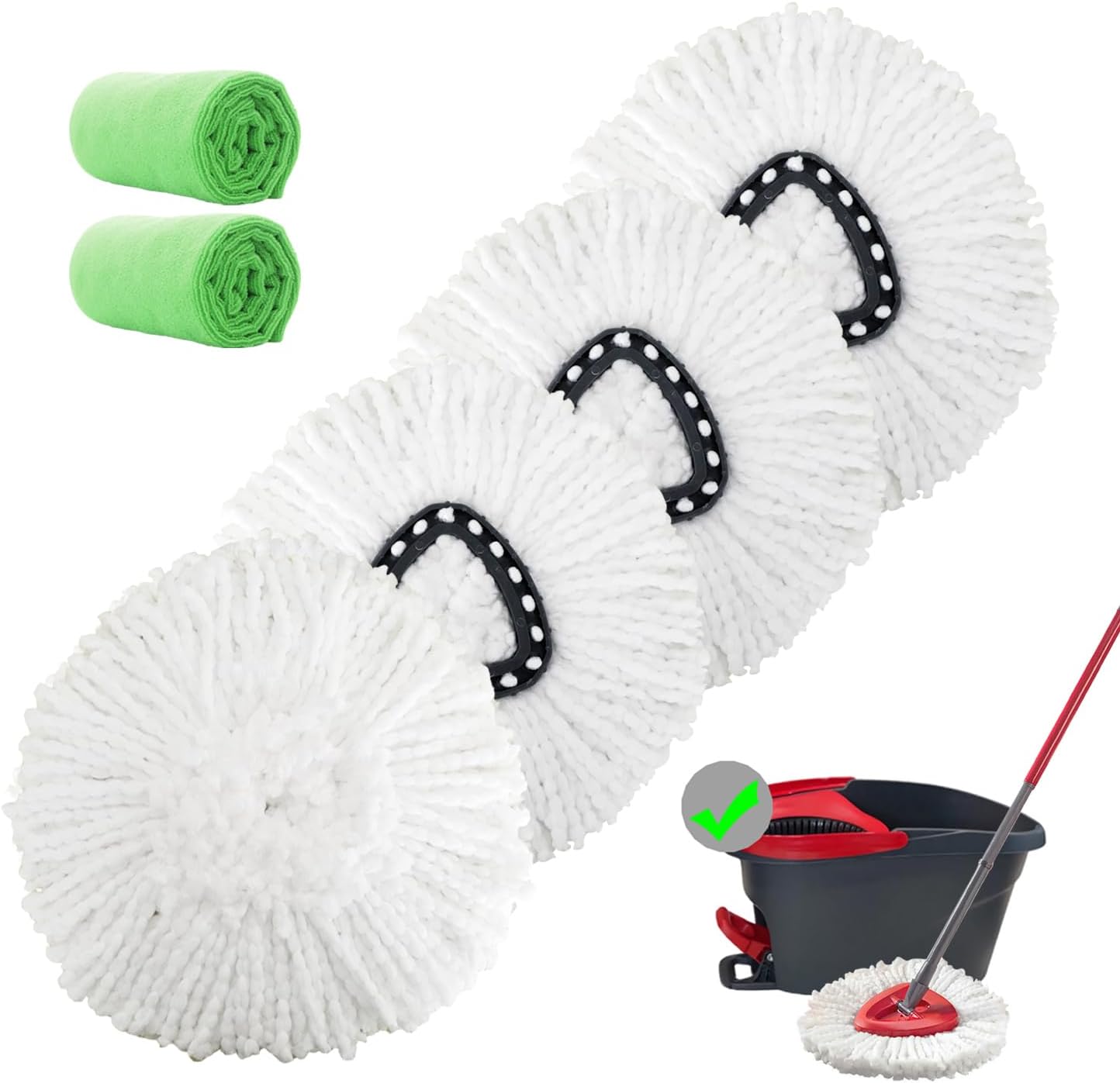 4 Pack Spin Mop Replacement Heads with Extra Microfiber Cloths