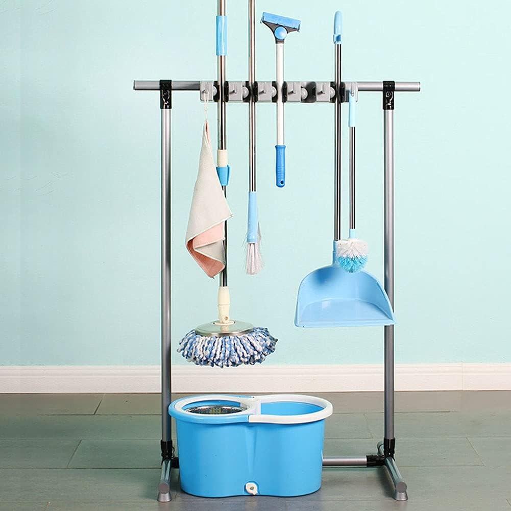 SHIJINHAO Mop Broom Holder with 5 Hooks and 6 Slots