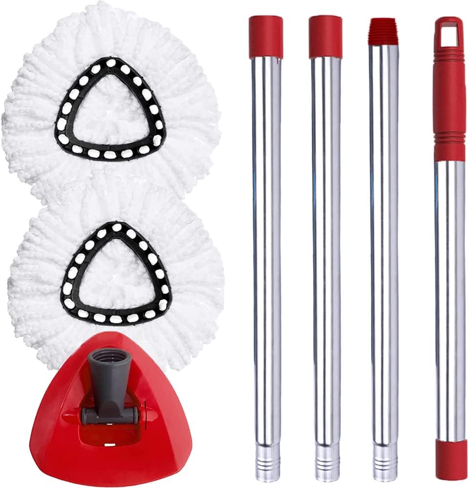 ANREKEYH Spin Mop Head Set - 2 Refills 30-58in Handle Triangle Base