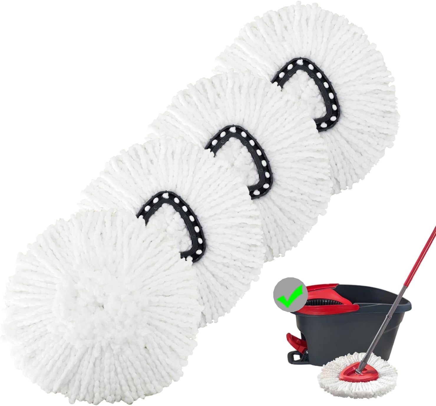 4 Pack Microfiber Spin Mop Refill Heads for Hard Floors
