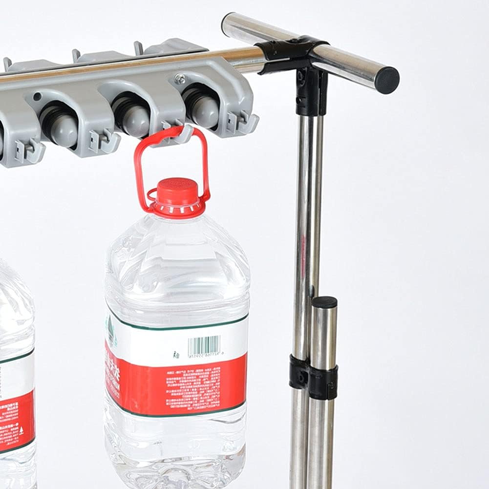 SHIJINHAO Broom Mop Holder with 6 Hooks and Sliding Design
