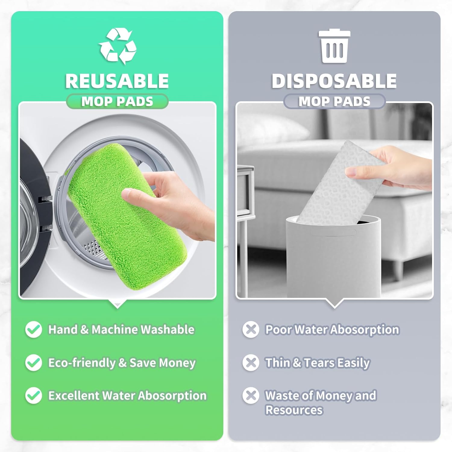 Nicemiya 8 Pack Reusable Mop Pads for Swiffer