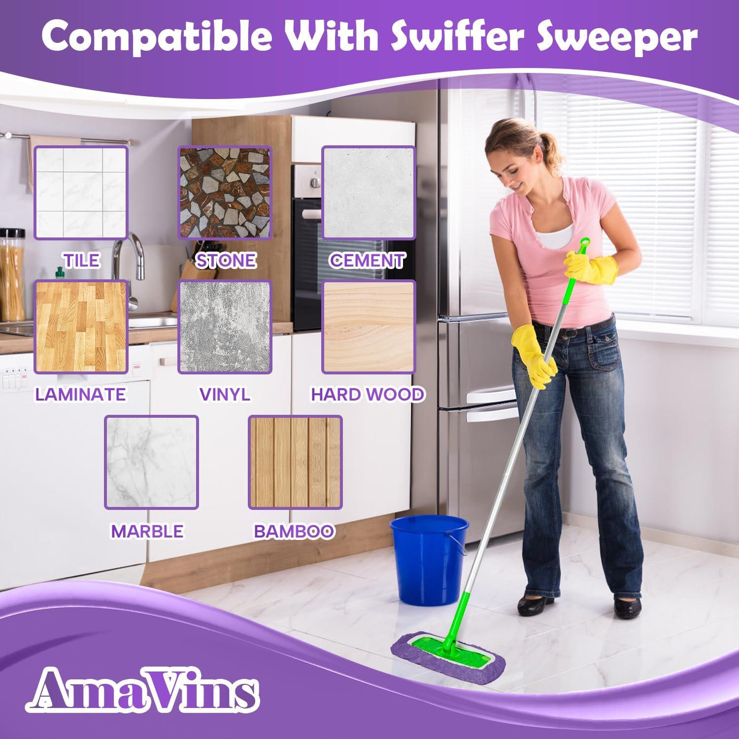 AmaVins 5 Pack Reusable Microfiber Mop Pads for Swiffer Sweeper
