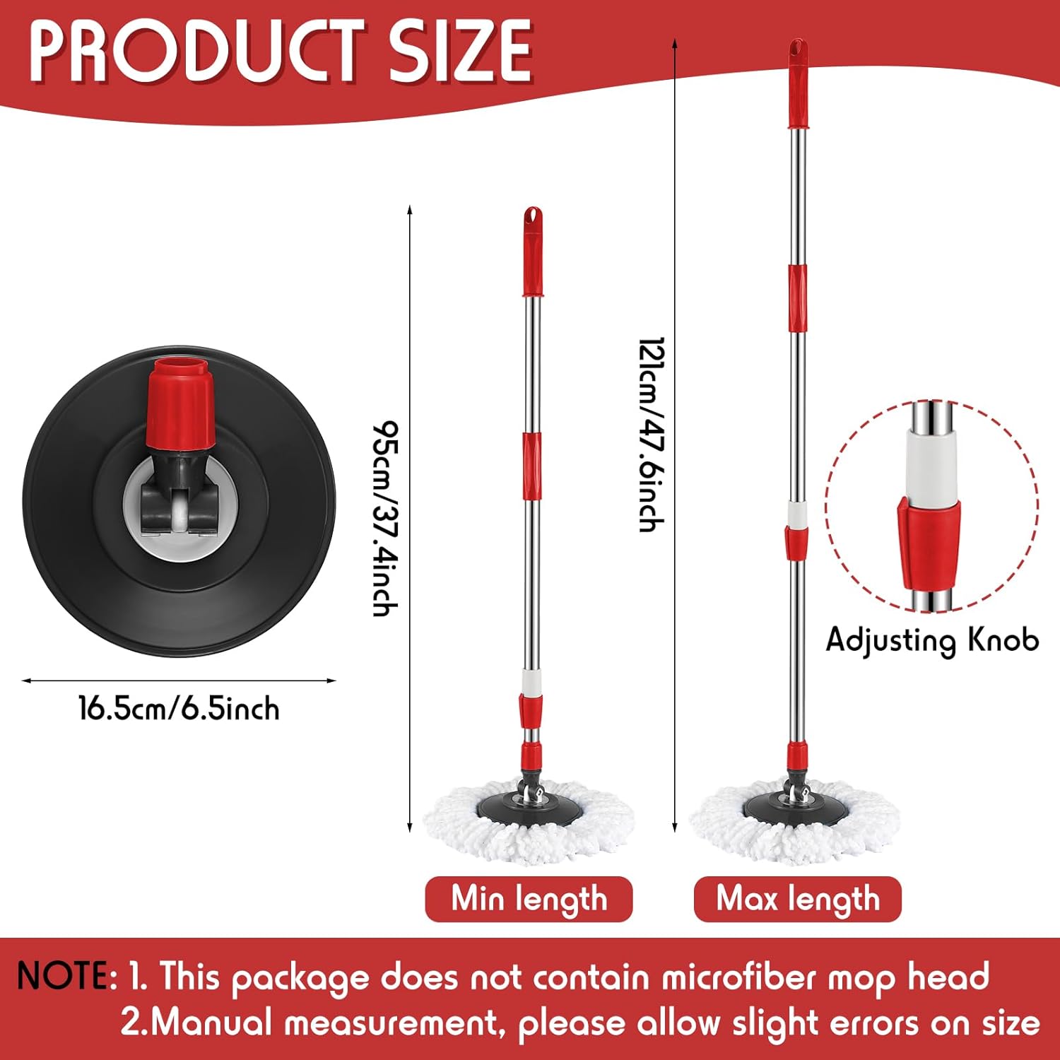 Rtteri Spin Mop Handle Replacement - Rotating Telescoping Pole for Cleaning Black