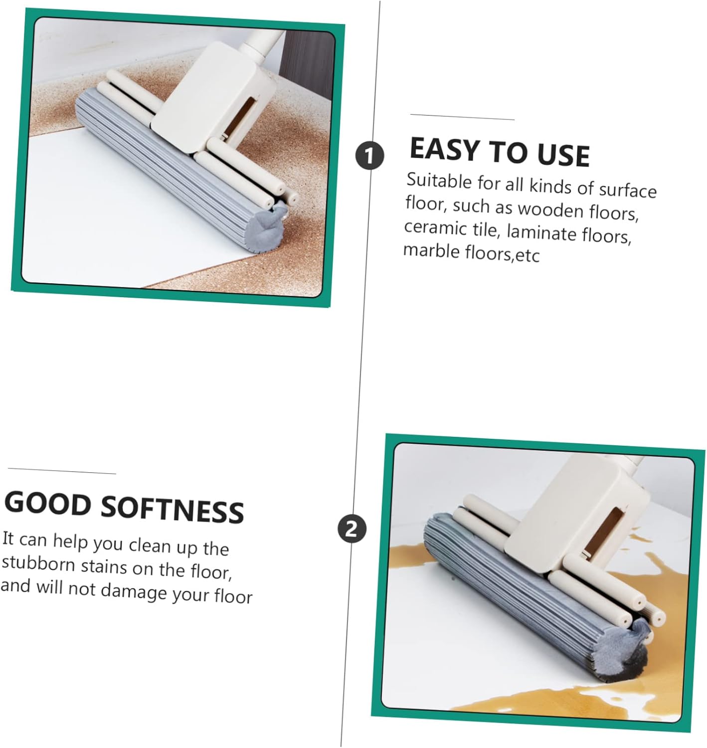 3sets Ergonomic Sponge Roller Mop Head Refills for Quick Drying