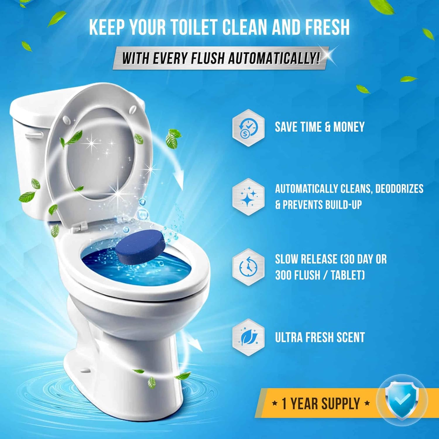 ACTIVE Automatic Toilet Cleaner Tablets - 12 Pack Septic Safe Heavy Duty
