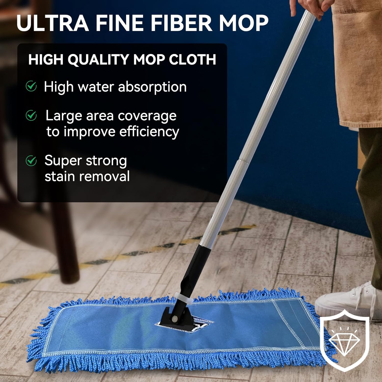 24 Inch Microfiber Dust Mop Head Replacement 3 Pack Blue