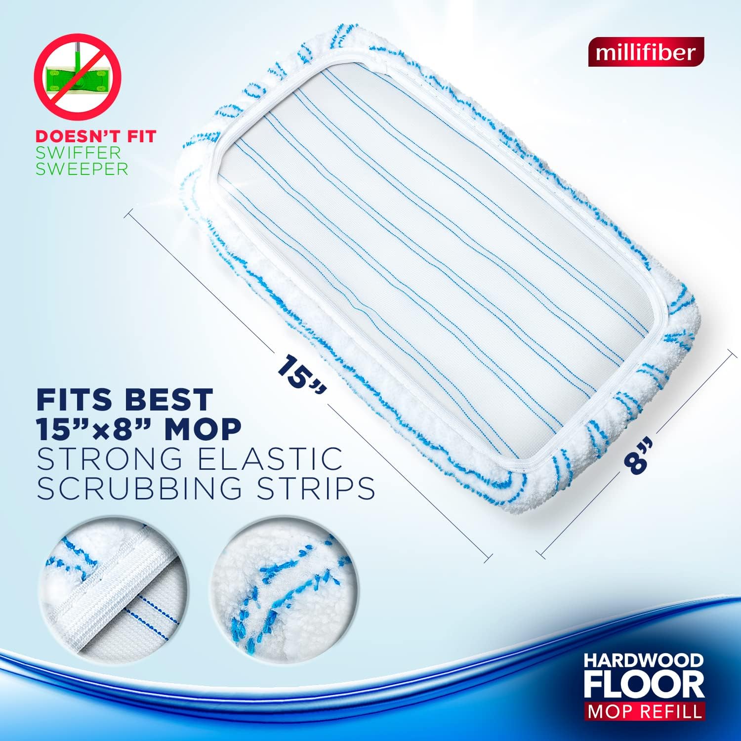 Millifiber Microfiber Mop Refills 15x8 Inches 3-Pack