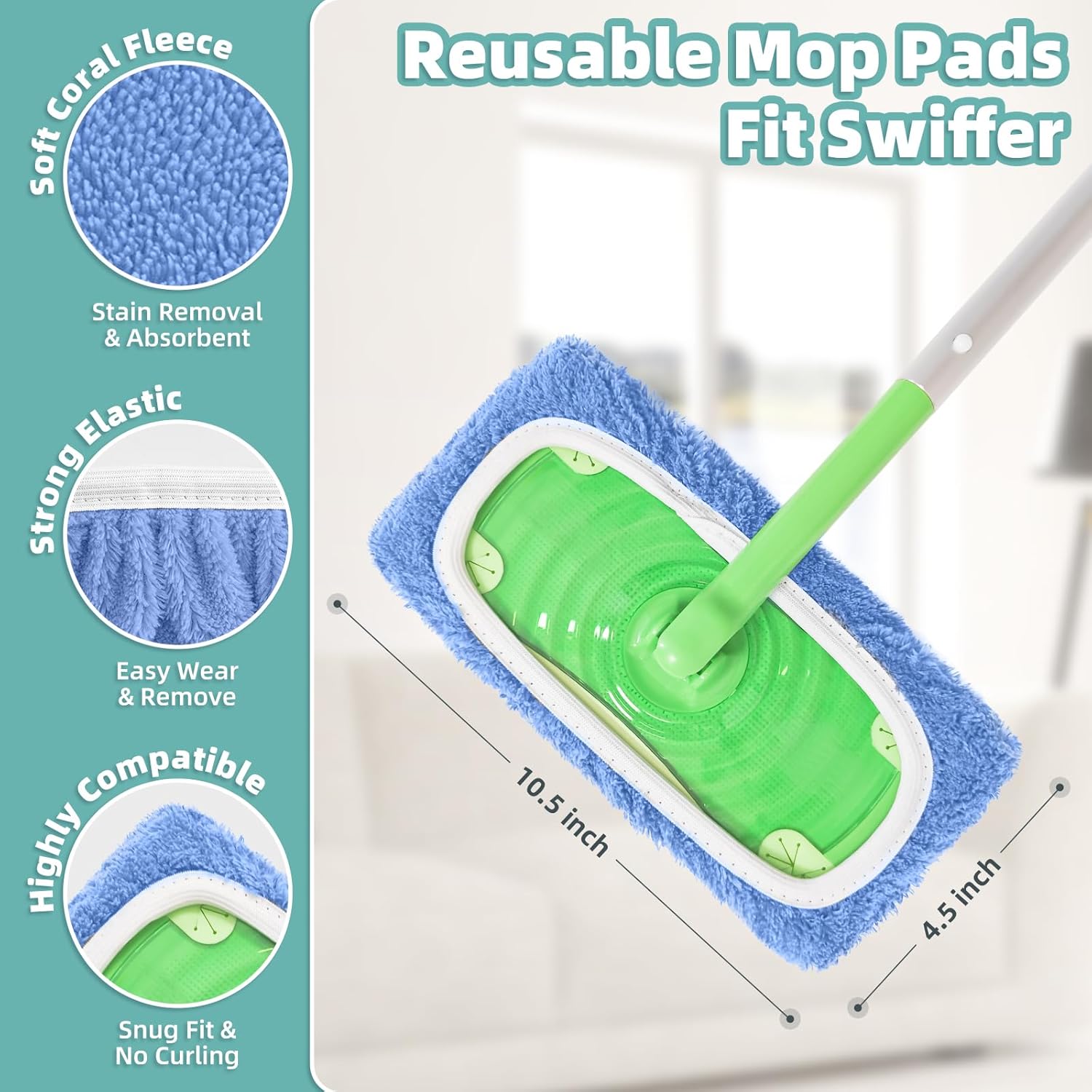 Loveco Reusable Mop Pads for Swiffer Mop - 6 Pack Blue
