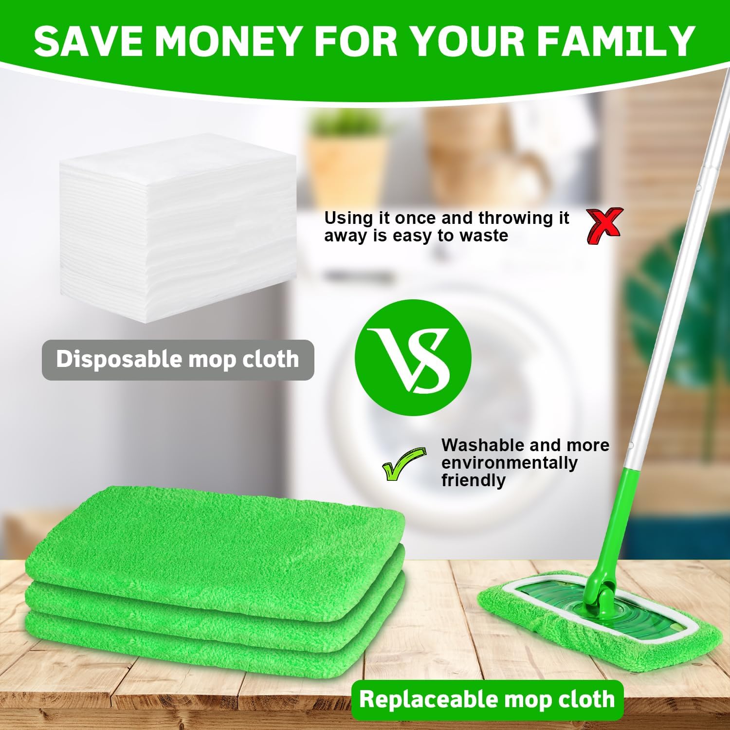 ZHAYAO Reusable Microfiber Mop Pads 3 Pack for Swiffer Sweeper