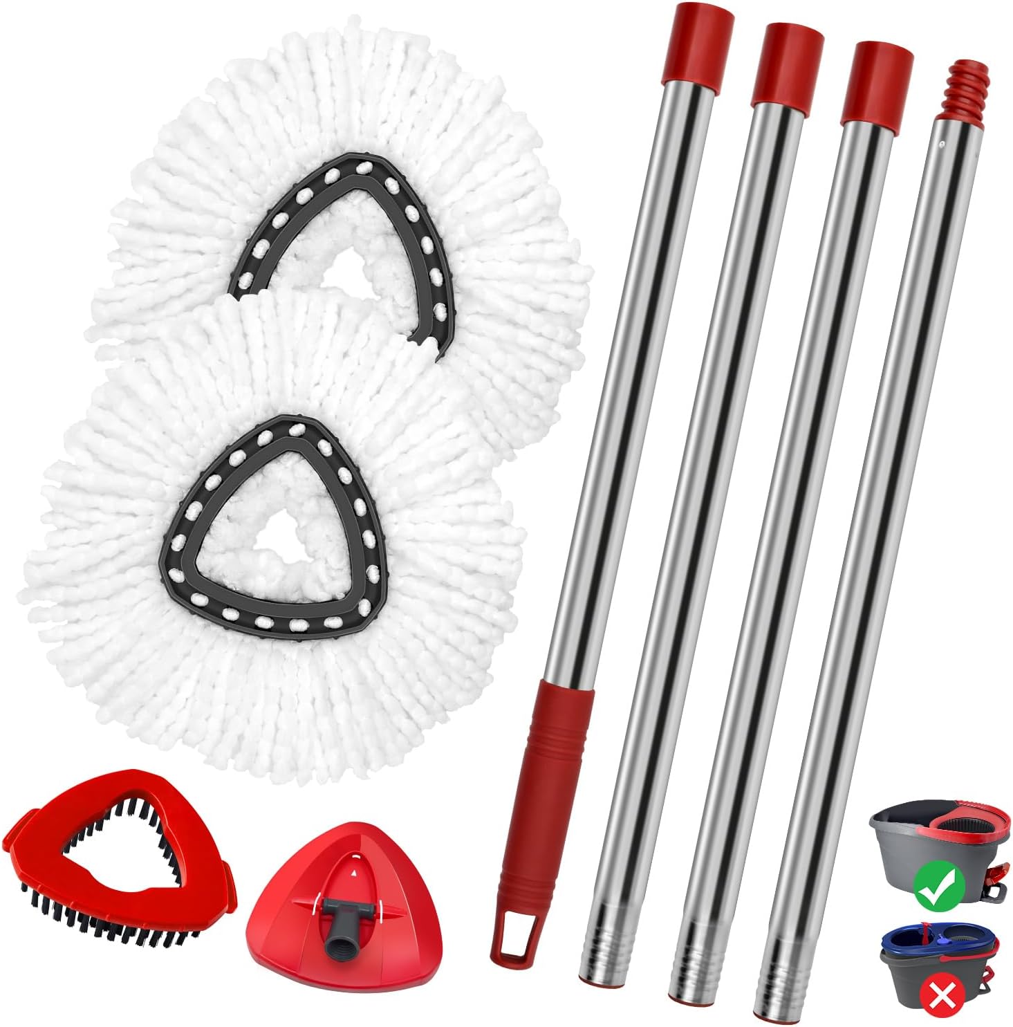 GFRED Spin Mop Replacement Set with Handle Heads Base and Brush