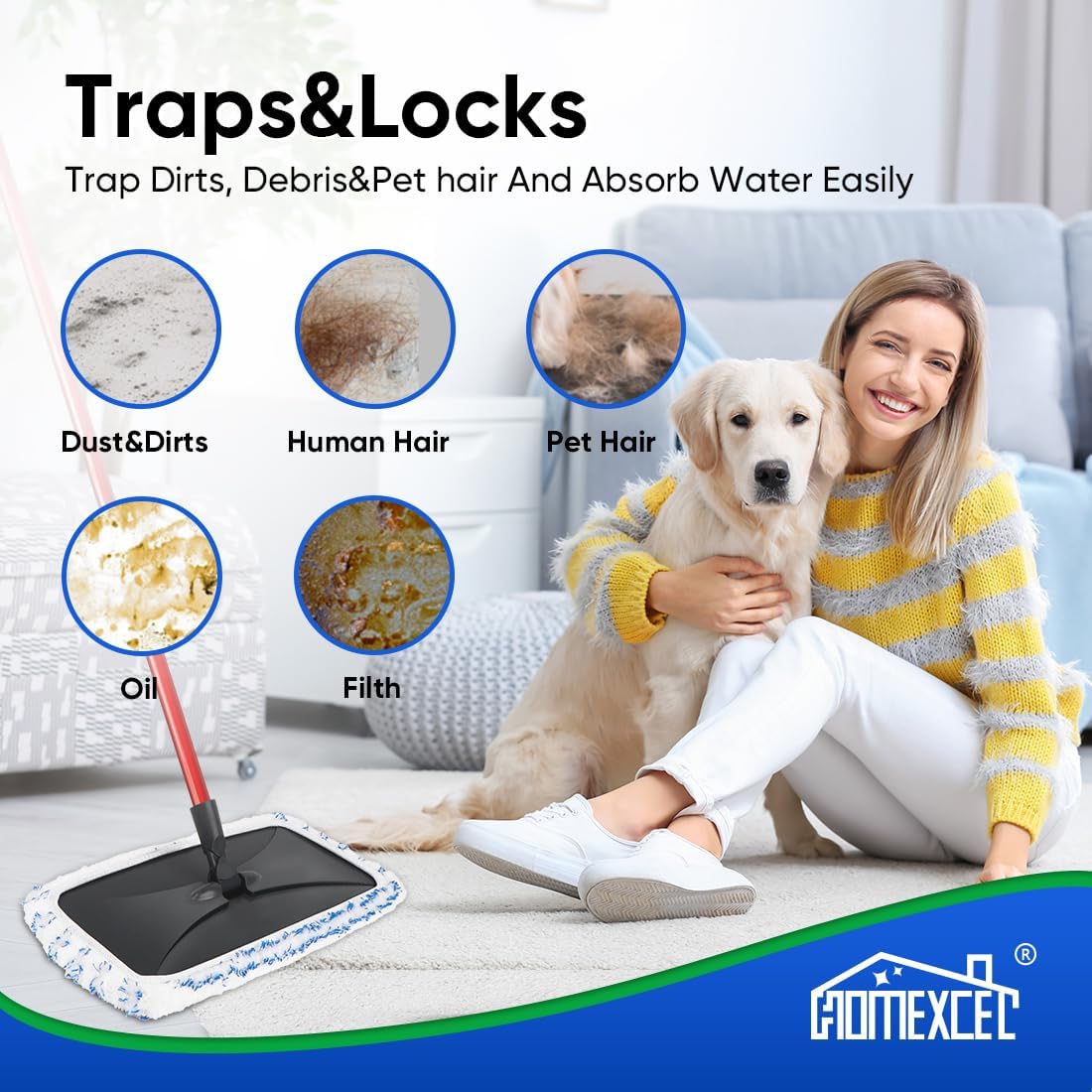 HOMEXCEL Reusable Microfiber Mop Pads 2 Pack