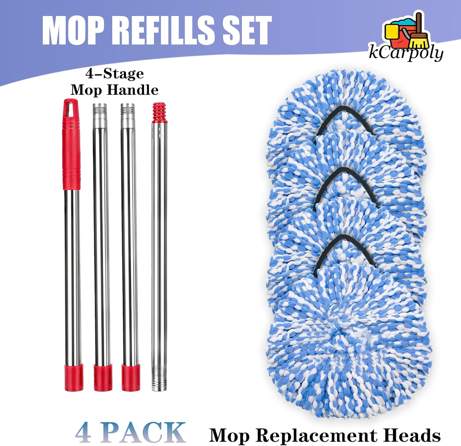 4 Pack Spin Mop Heads for Oceda RinseClean 2 Tank System 1
