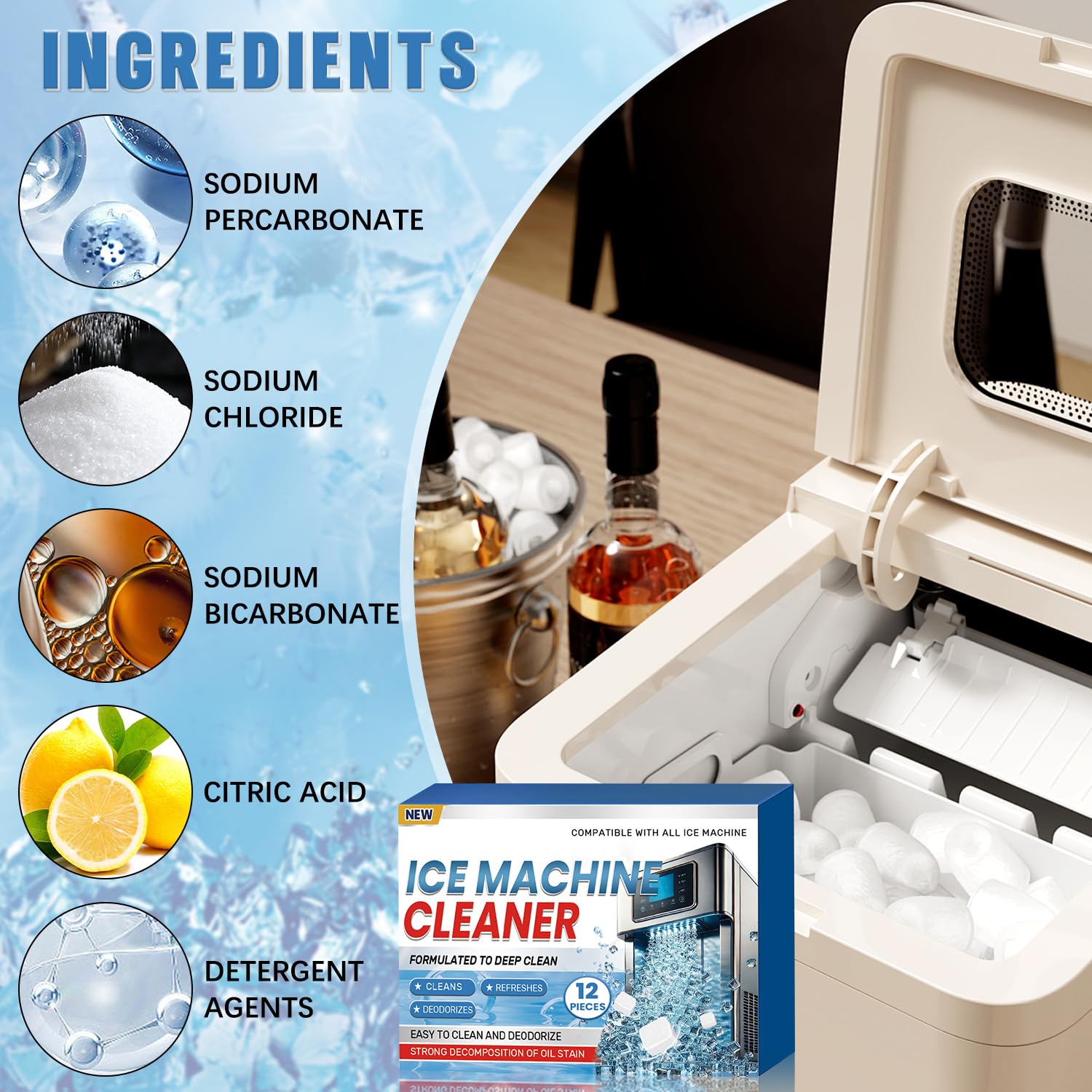 iaredon Ice Machine Cleaner Descaler Tablets 12 Count