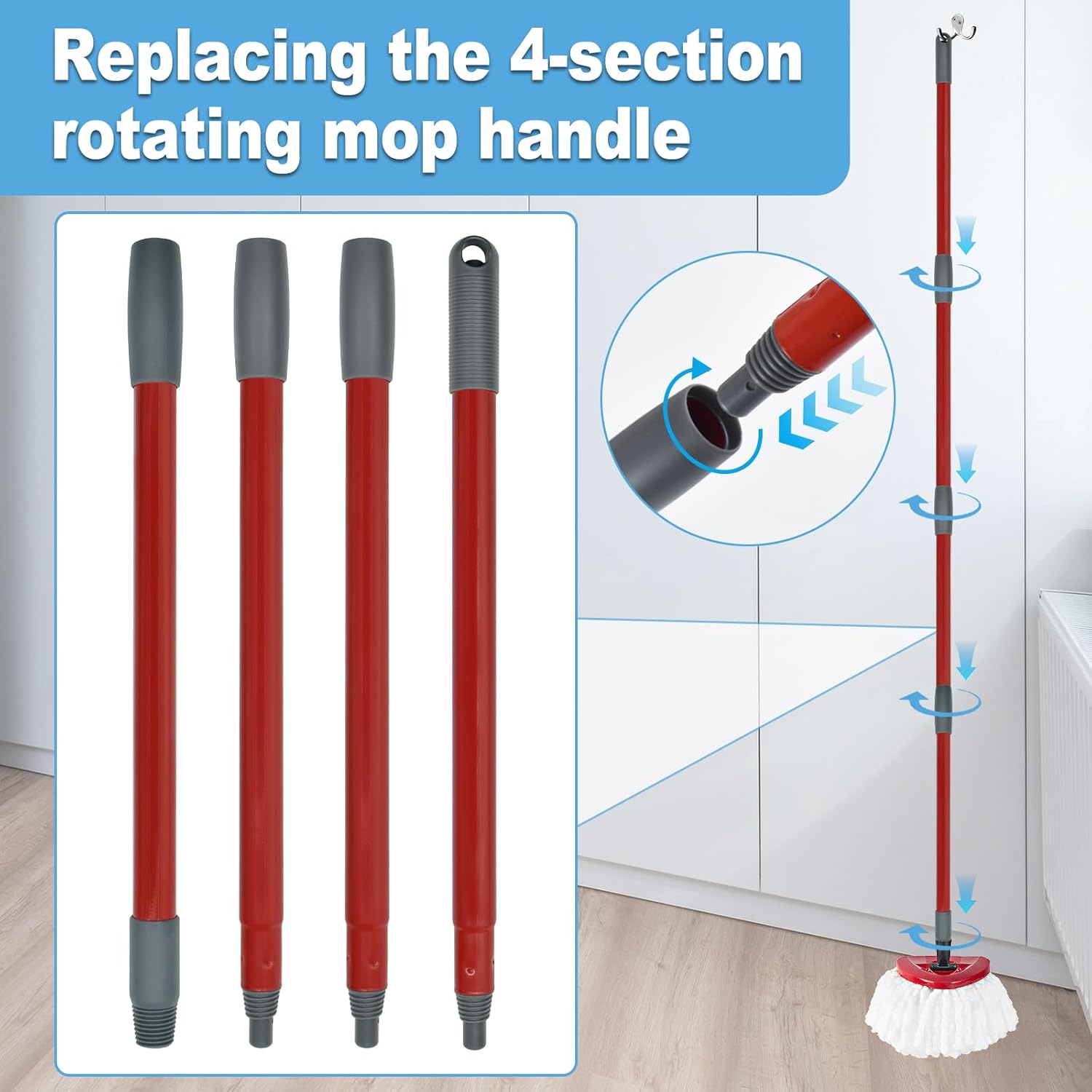 Yuunaie 4-Section Adjustable Mop Handle for Ocedar H2pro
