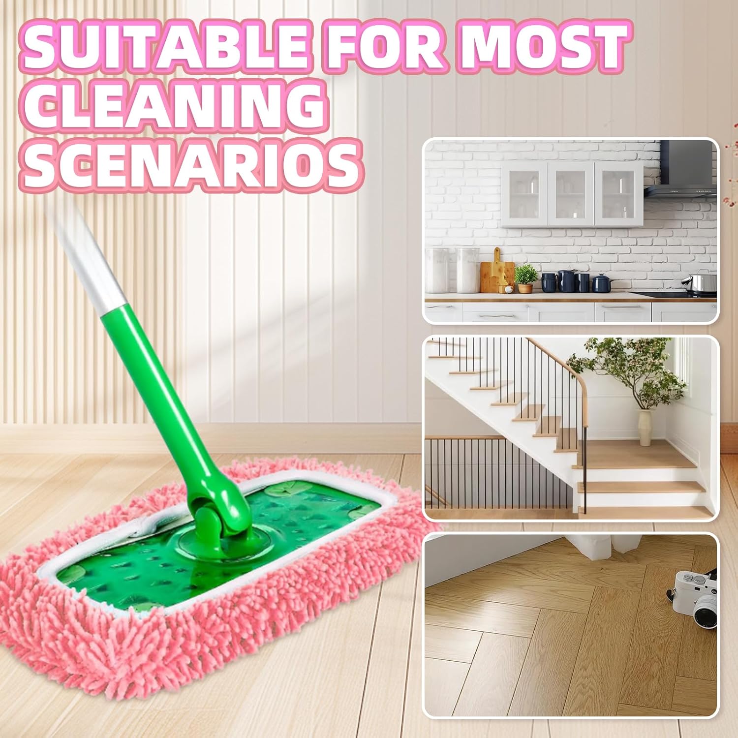 4 Pack Reusable Mop Pads for Swiffer Sweeper Pink