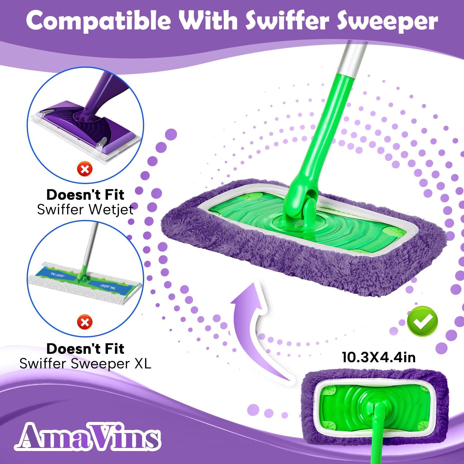 AmaVins 5 Pack Reusable Microfiber Mop Pads for Swiffer Sweeper