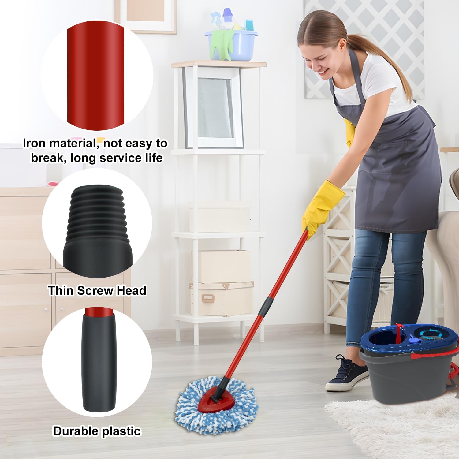 GFRED 2 Pack Spin Mop Head Set with Base and Handles