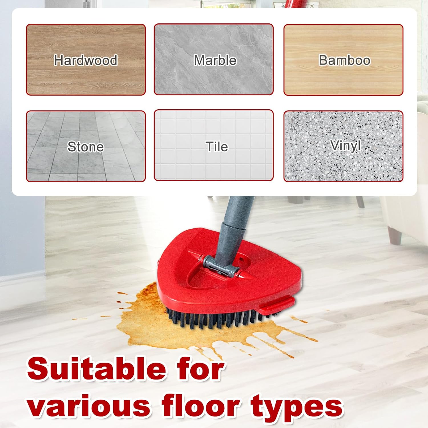 DLAIMI Mop Handle Replacement with Scrubber Brush and Base