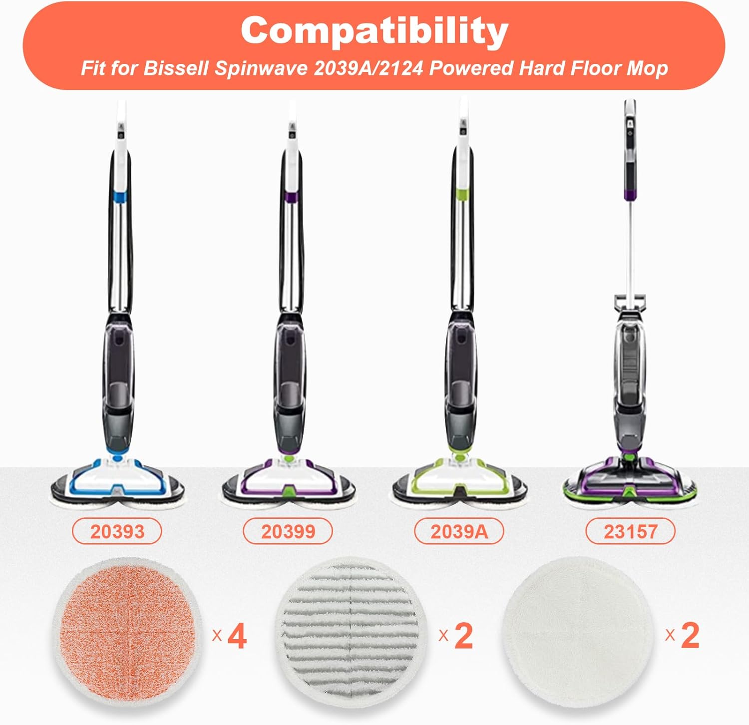 Spinwave Mop Pads Replacement Set by BeiLan - 8Pack for Bissell 2039A2124