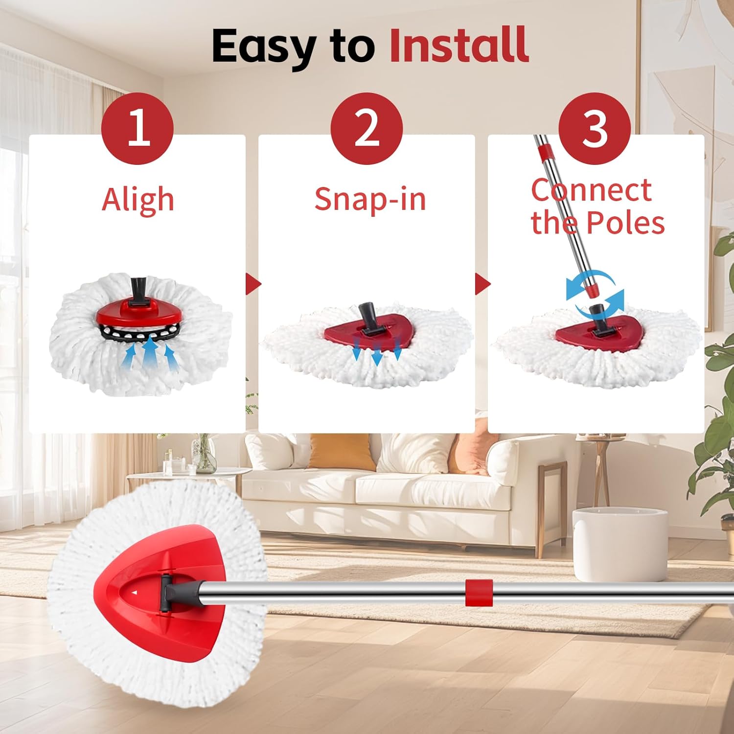ANREKEYH Spin Mop Head Set - 2 Refills 30-58in Handle Triangle Base
