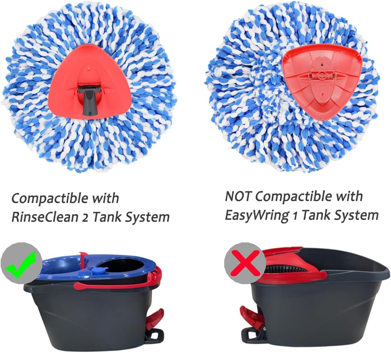 4 Pack Spin Mop Refills Microfiber Replacement Heads for 2-Tank System