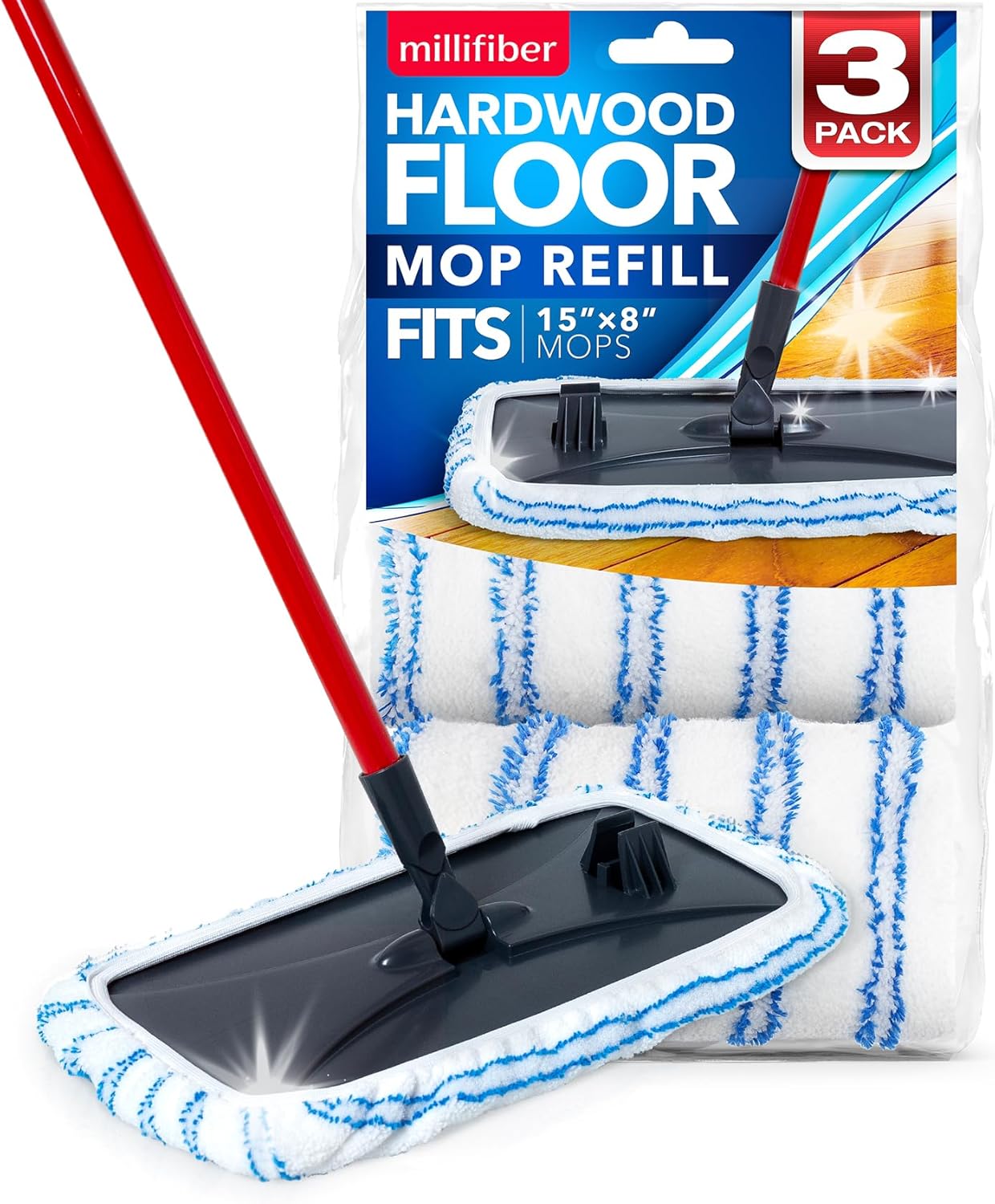 Millifiber Microfiber Mop Refills 15x8 Inches 3-Pack