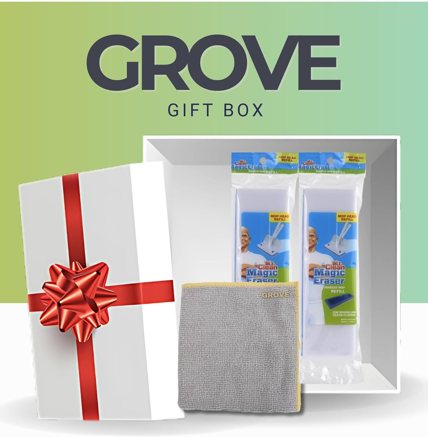 GROVE Squeeze Sponge Mop Refill Bundle - 3 Items with Microfiber Cloth