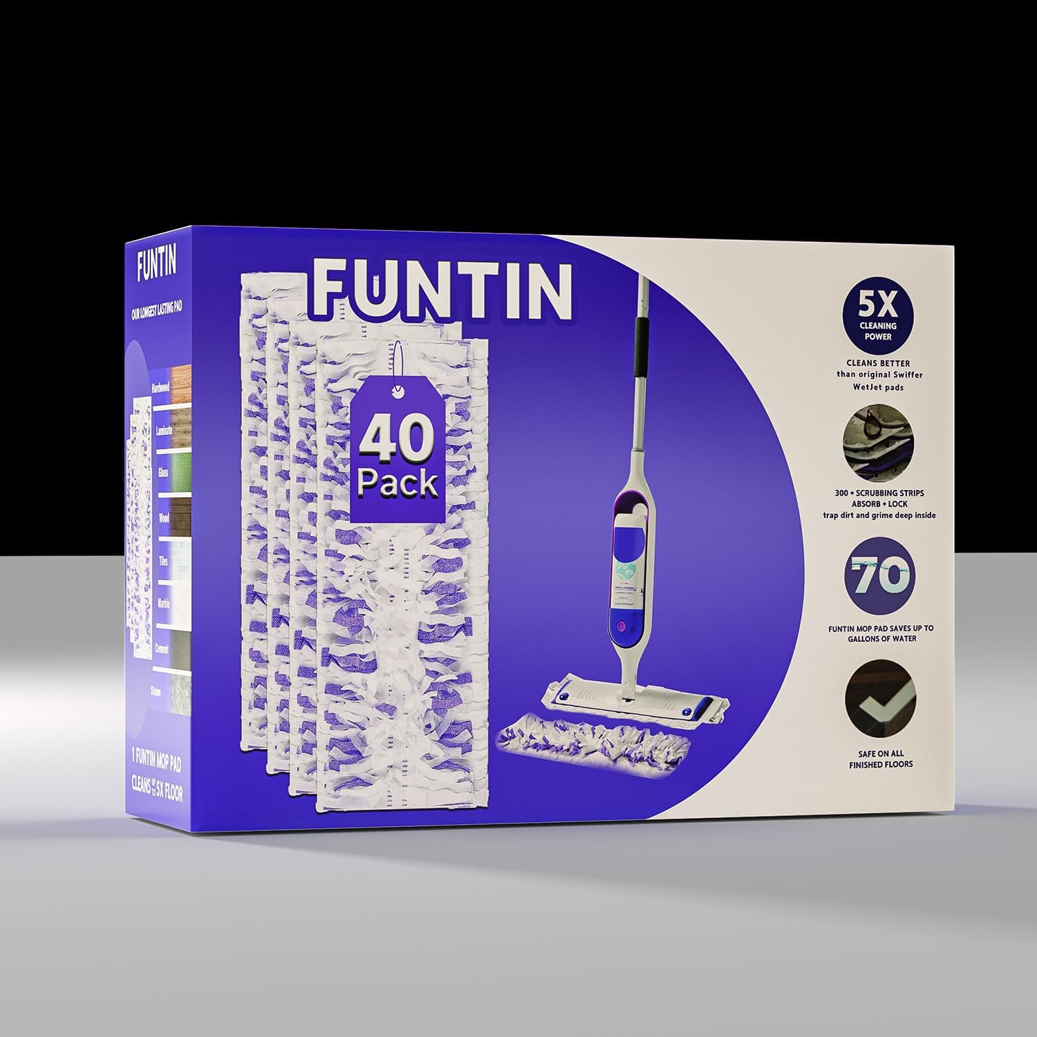 Funtin 40-Pack Disposable Mop Pads for Swiffer Power Mop