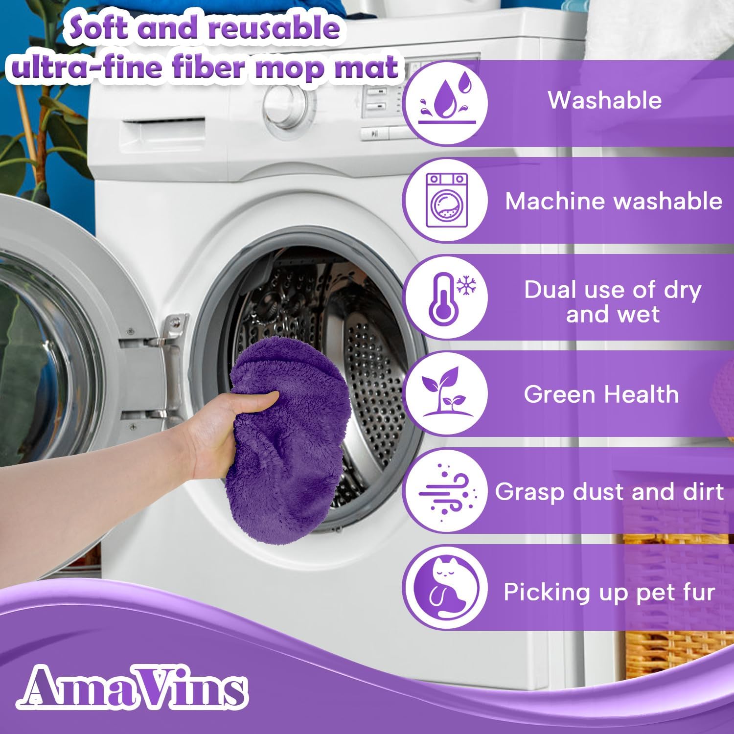 AmaVins 5 Pack Reusable Microfiber Mop Pads for Swiffer Sweeper