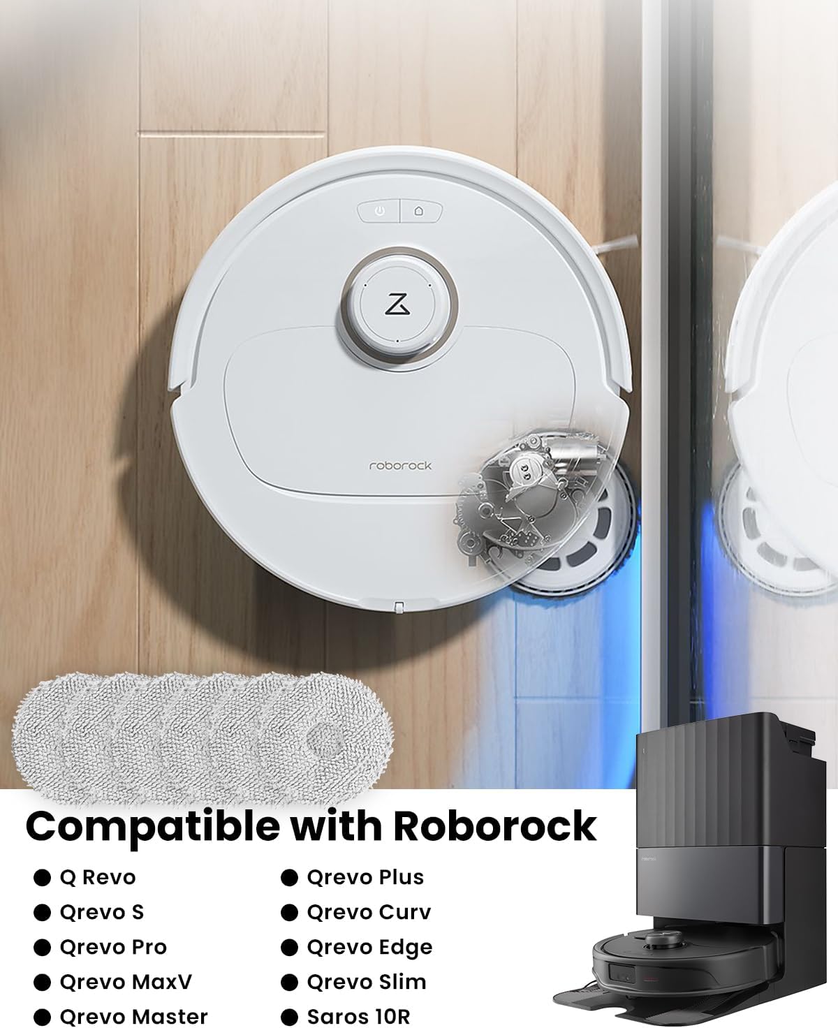 6Pcs Microfiber Mop Cloths for Roborock Robot Vacuums