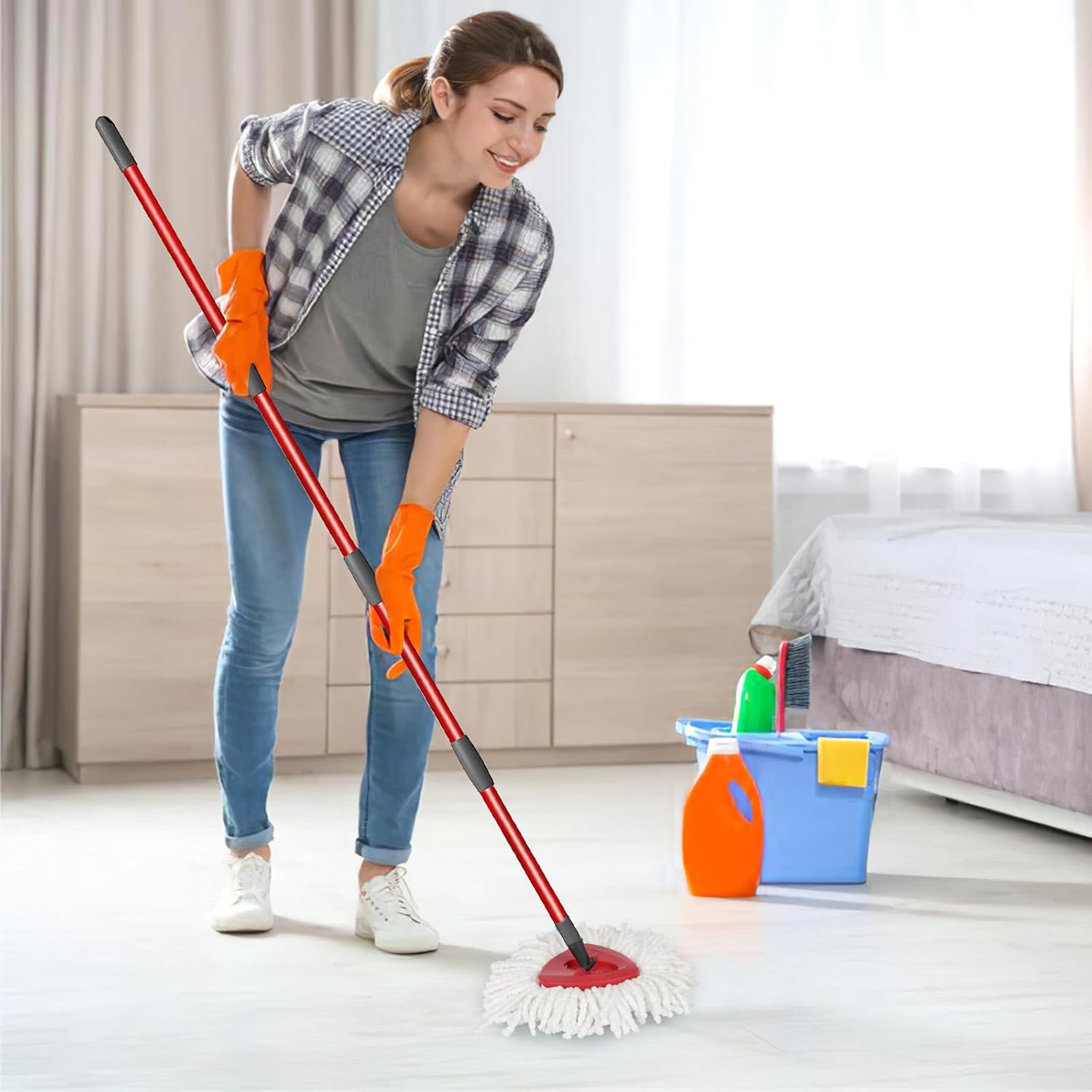 Qulable Spin Mop Replacement Handle - 4-Section Adjustable 30 to 58 Mop Stick