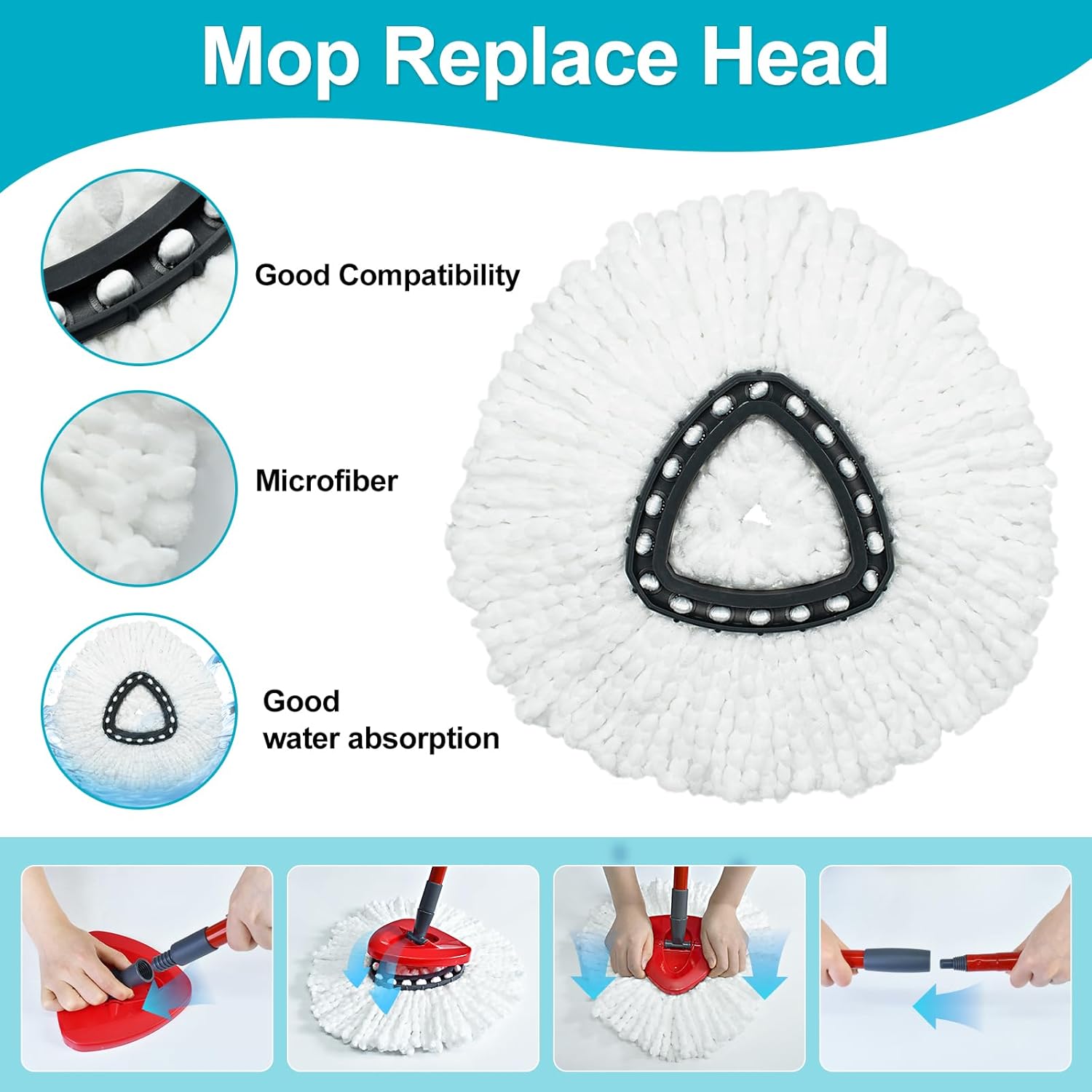 DLAIMI Spin Mop Replacement Set - 2 Microfiber Heads Sturdy Iron Handle 30-58in